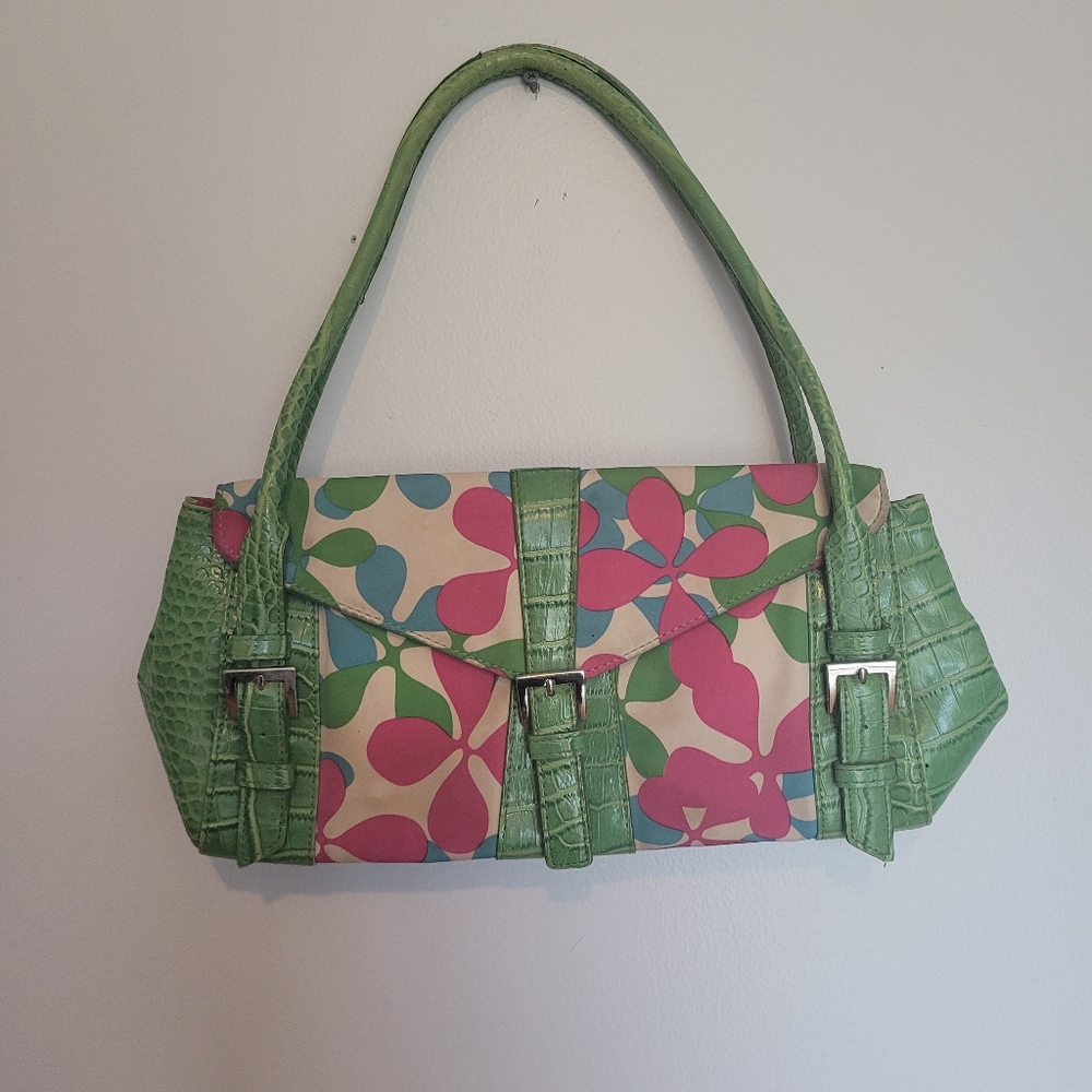 Retro multi colored floral handbag